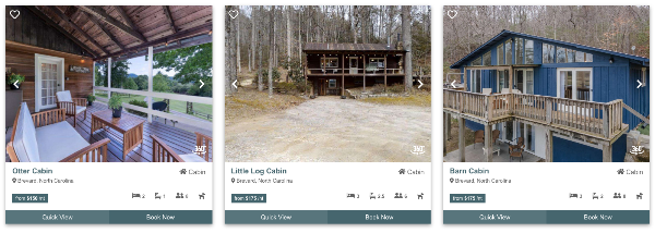Deerwoode Reserve | A screen shot of a mobile app showing different types of cabins.
